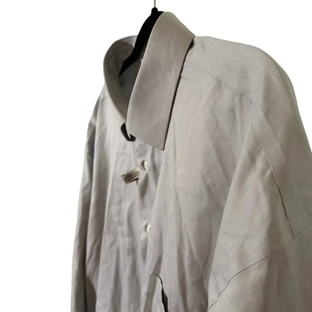 Joseph Abboud No Wrinkle Gray Herringbone Egyptian Cotton Dress Shirt 19 34/35
